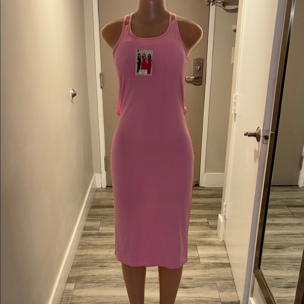 Vibrant Pink Sleeveless Halter Bodycon Dress